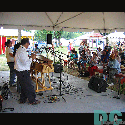 Showing the crowd their musical talents with various instruments.