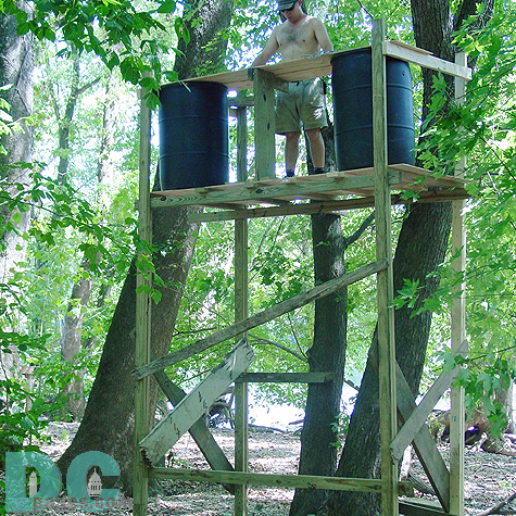Constructing the DJ Booth over 10 feet in the air. 