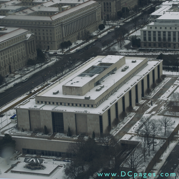 View of the Museum of American History taken from observation floor of the Washington Monument.