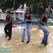 Urban dancers perform for the crowd.