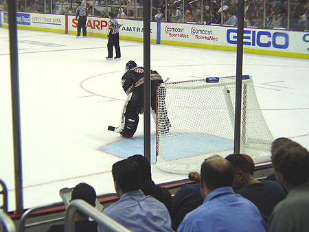 Besides one goal, Olie the Goalie stopped every shot the Islanders threw at him.