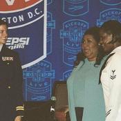 Members of the military at the press conference greeted Aretha Franklin.