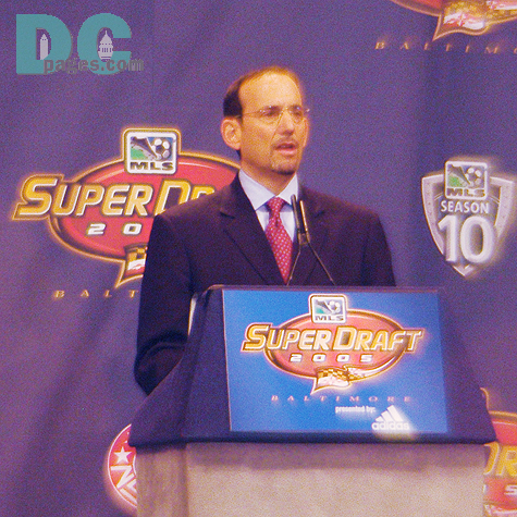 MLS Commissioner Don Garber at the draft podium.