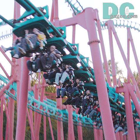 My friends hold on for dear life after experiencing high dives, sidewinders, double spins and an intense corkscrew.