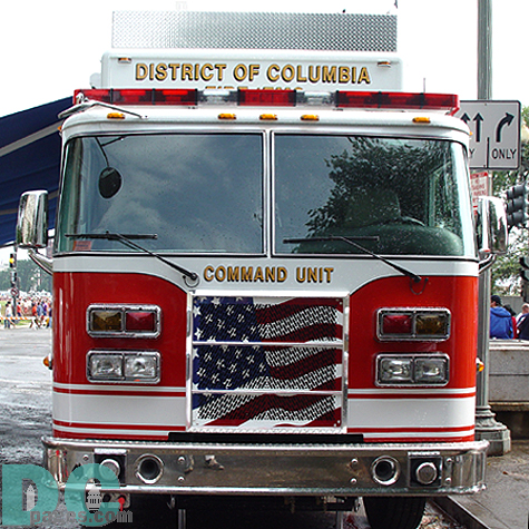 A District fire truck standing waiting, on call, just in case of an emergency situation.