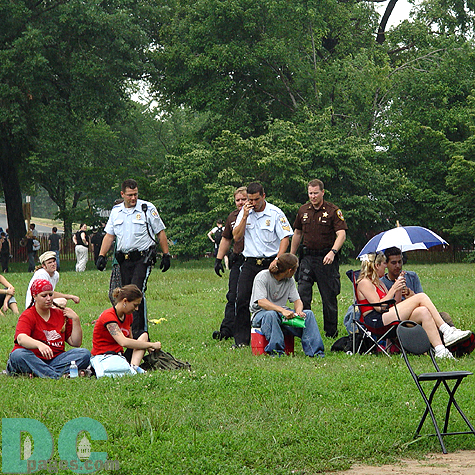 A group of Cops do their rounds to make sure that the Lawn is safe and secure.