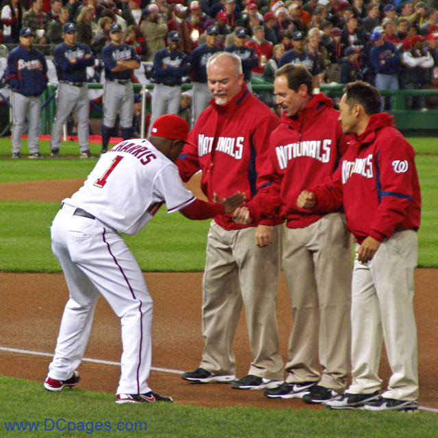 Washington Nationals CF William 'Willie' Harris gets introduced to the home crowd.