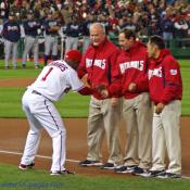 Washington Nationals CF William 'Willie' Harris gets introduced to the home crowd.