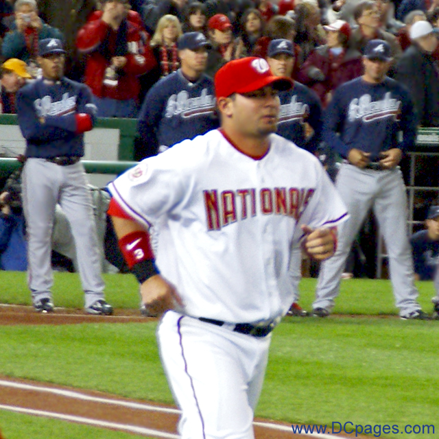 Washington Nationals backup catcher Jesus Flores. Last year he started 42 games as catcher and hit .244.