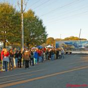 A long line waits for the rally gates to open