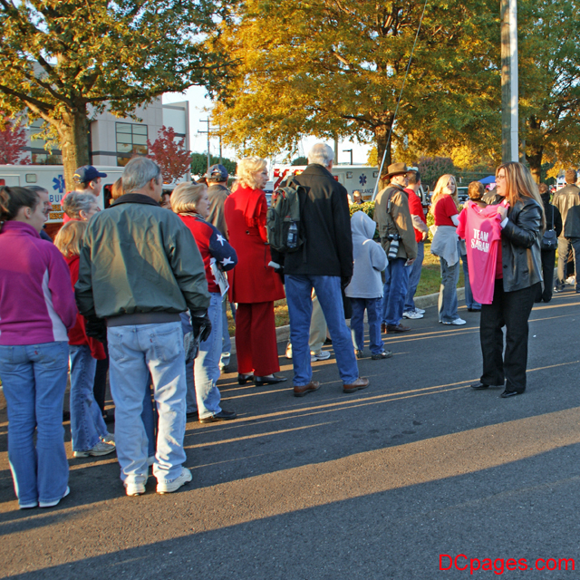 A long line waits for the rally gates to open