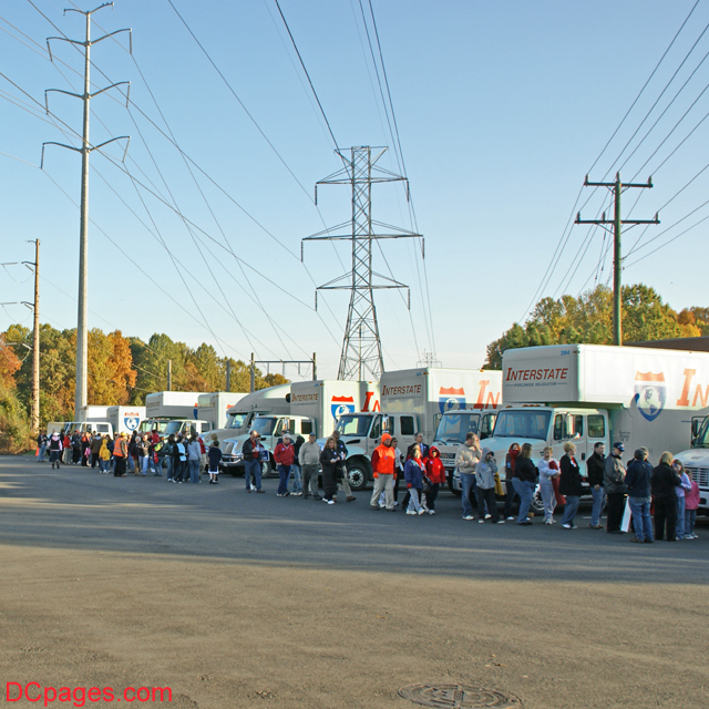 A long line waits for the rally gates to open