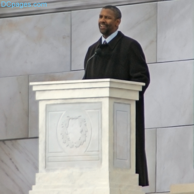 Denzel Washington speaks to the crowd