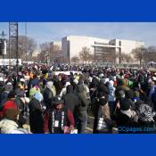 People waiting to exit the National Mall grounds
