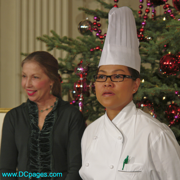 "When you try our food, you will see different traditional and not so traditional original American food that we'll be featuring for the season, like hams and the usual turkey, but at the same token, we also have, like the First Lady said, some regional items, like the tamales and also the chicken fried steak, which is really, really good -- it's actually our favorite." Remarks by Cris Comerford