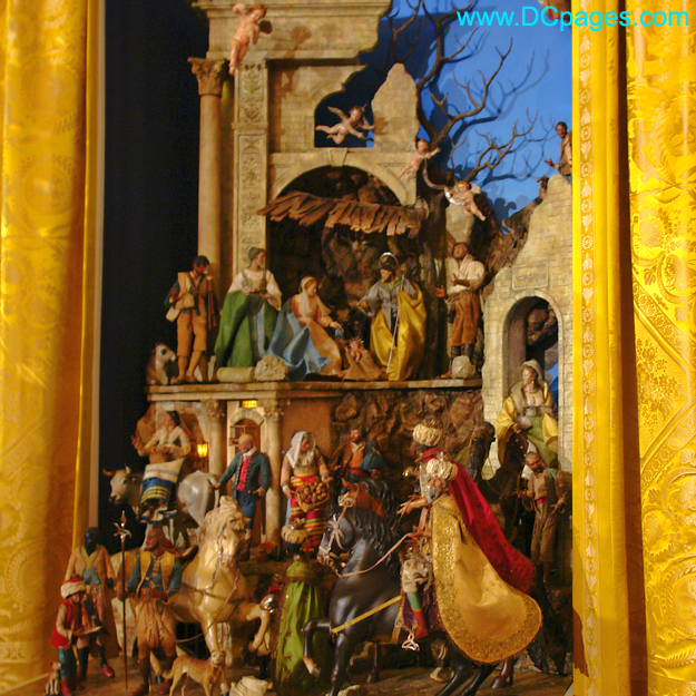 The traditional White House creche is the focal point of the 
East Room.  The creche was made in Naples, Italy in the late 18th 
century and features 47 carved wood and terra cotta figures.  The 
creche was a gift to the White House from Mrs. Charles Engelhard, 
Jr. of Far Hills, NJ, and has been displayed at the White House 
since 1967.
