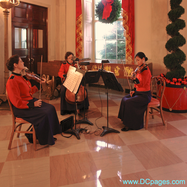 Many a Christmas tune has been played on the Steinway piano, brought to the White House in 1938. 