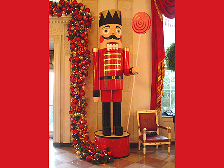 A Toy Solider from the Nutcracker stands guard in the State Room of the White House.