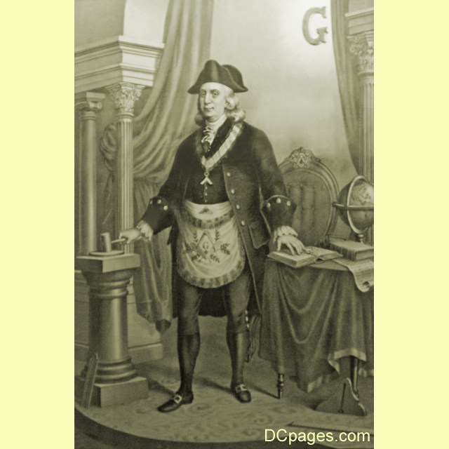 Benjamin Franklin wearing Masonic apron