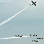 SNJ's made by North American Aviation flying in formation: Camp Springs, Maryland
