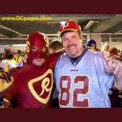 Super Skin and Redskin fan Luke Wilbur celebrate a close victory.