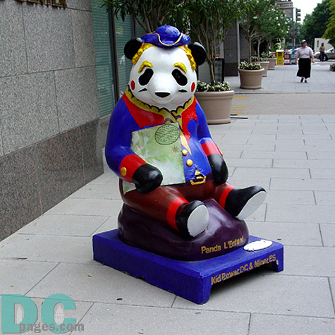 A tribute to the planner of the District of Columbia, "Panda L'Enfant" comes complete with a detailed map of the surveyed land set aside for our nation's capital. Kid Power-DC painted this vibrant piece located at 1213 K Street.