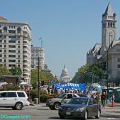 Demonstrators gather at Freedom Plaza