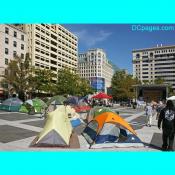 A small tent city pops up in Freedom Plaza in Northwest DC