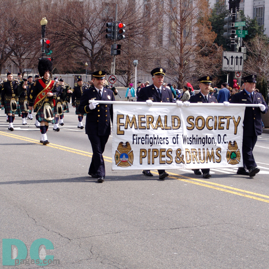 St Patricks Day Parade - Emerald Society Firefighters of Washington, D.C. Pipes and Drums.