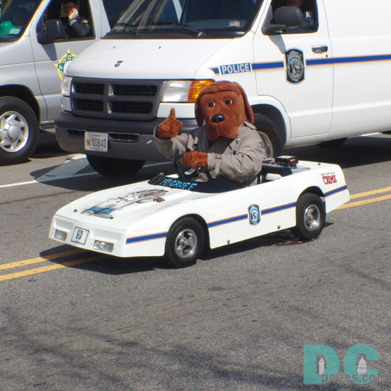 McGruff the Crime Dog attended the DC Saint Patrick's Day Parade and gave this message to kids "Take a bite out of crime by enjoying St. Patrick's day safely with family and friends."