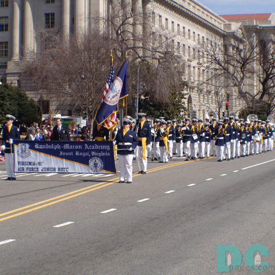 Cadets from Virginia - 91, Air Force ROTC at the Randolph-Macon Academy located in Front Royal Virginia march in St. Patricks Day parade.