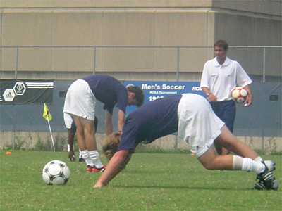 Stretching before a game is one of the best ways to prevent injury. The Georgetown Hoyas warm-up before playing Howard University.