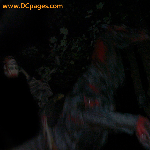 Scary part of the Haunted Trail. A ghost of a headless man riding a demon horse. This upside down head was held by a skeleton.