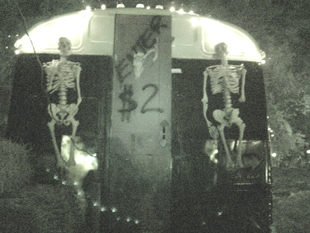 It only costs two "bones" to enter "Markoff's Haunted Bus"
