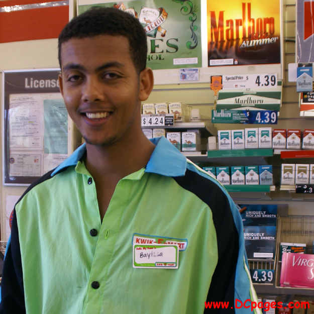 KWIK-E-MART emplyee, Bayissa stated that he is not related to Apu. But, he will say, "How may I help you?", if you give him a twenty.