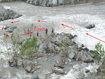 Arrows show the path the racers need to take to complete the race.