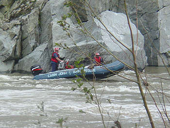 A rescue team on stand-by, incase a racer gets into trouble