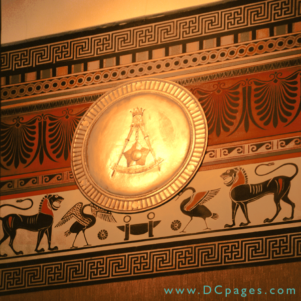 Bronze frieze located on the top of the Atrium. This emblem represents the 14 degree.