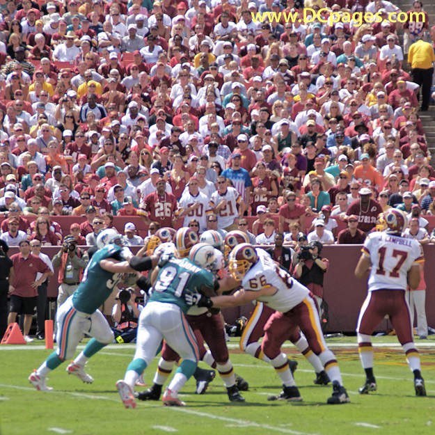 Washington Redskins 2007 Home Opener  QB Jason Campbell looks back to throw his first pass of the 2007 season.