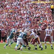 Washington Redskins 2007 Home Opener  QB Jason Campbell looks back to throw his first pass of the 2007 season.