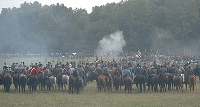 The First Battle of Bull Run: Cannon Fire.  Union Soldiers face Southern artillery.  