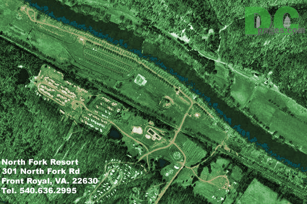 Satitilite map view of North Fork Private Camping Resort

301 North Fork Rd 

Front Royal, VA. 22630

Office:  540-636-2995

Fax: 540-635-2597

Reservations:540-636-9949

Email Reservations: resv@nfra.com

Directions from Washington, DC:

1: Take I-395 S. Go aprox. 4.0 miles 

2: Merge onto JEFFERSON DAVIS HWY/VA-110 N via EXIT 8B toward I-66 W/ROSSLYN. Go aprox. 2.1 miles 

3: Merge onto I-66 W toward FRONT ROYAL/DULLES AIRPORT. Go aprox. 67.8 miles 
 
4: Take the US-340 S/US-522 S exit- EXIT 6- toward FRONT ROYAL. Go aprox. 0.2 miles 

5: Turn LEFT onto US-340 S/US-522 S/WINCHESTER RD S. Continue to follow US-340 S/US-522 S. Go aprox. 1.2 miles 
 
6: Turn RIGHT onto VA-55/STRASBURG RD.  Go aprox. 1.9 miles 
 
7: Turn RIGHT onto HOMESTEAD DR. Go aprox. 0.3 miles 
 
8: Turn LEFT onto NORTH FORK RD. Go aprox. 0.2 miles 
