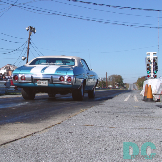 1972 Chevelle Malabu Just off the line. The cones to the right are the starting line. The first set of cones in the distance are the halfway point, and the second set is the quarter mile mark. 