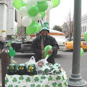 This vendor had Saint Patty's day green festive wear. Green is the colour associated with St. Patrick's Day. Leprechauns wear green. Shamrocks are Green. Ireland is green. Martians are green. Therefore, everyone should wear green.