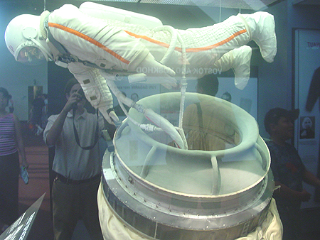A Russian Cosmonaut on a space walk.