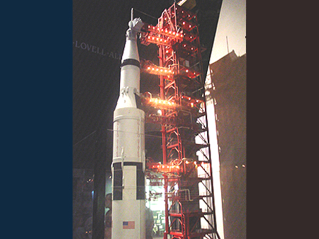 The largest space vehicle ever built, the Saturn 5 Rocket.