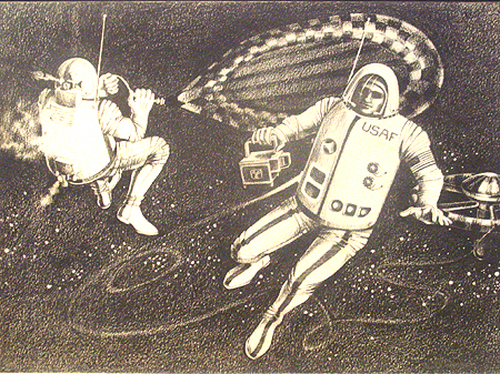 Early ideas of space suit designs.