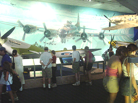 This exhibition gallery memorializes the men and air machines of World War II. 
