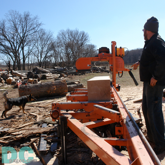 David Roy Ritter (Director of Weekend Programs), showing off the Calleva Saw Mill - responsible for the majority of the wood used in all Calleva construction projects.