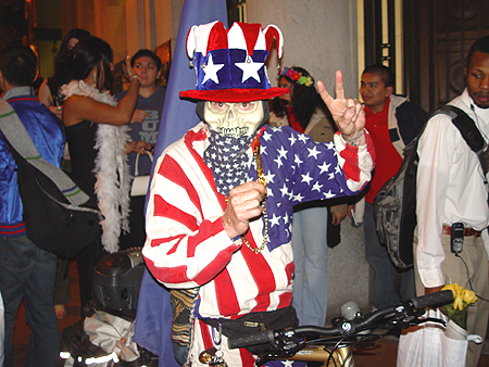 The ghost of Uncle Sam poses on the corner of M and Wisconsin.
